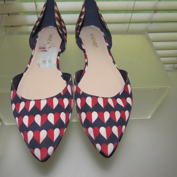 Nine West Starship Pointed Toe D’Orsay Flats – Heart Print Textile – Size 7M - Picture 5 of 8